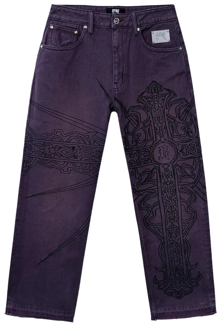 Revenge Spike Cross Embroidered Denim Pant Purple