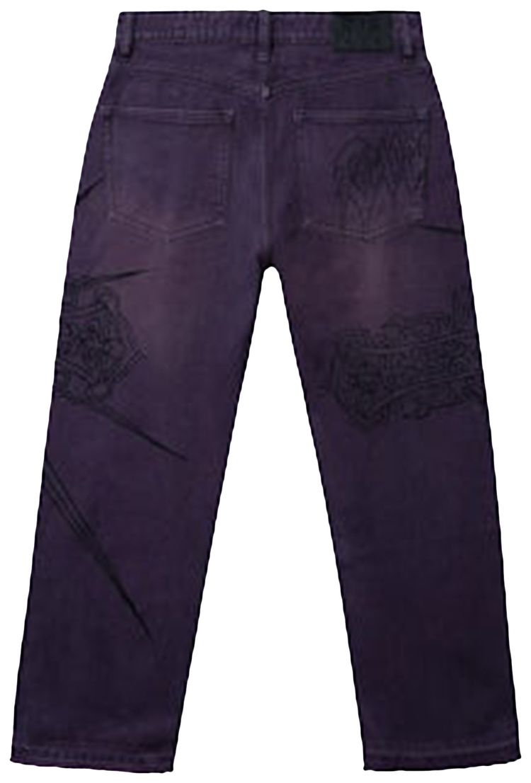 Revenge Spike Cross Embroidered Denim Pant Purple