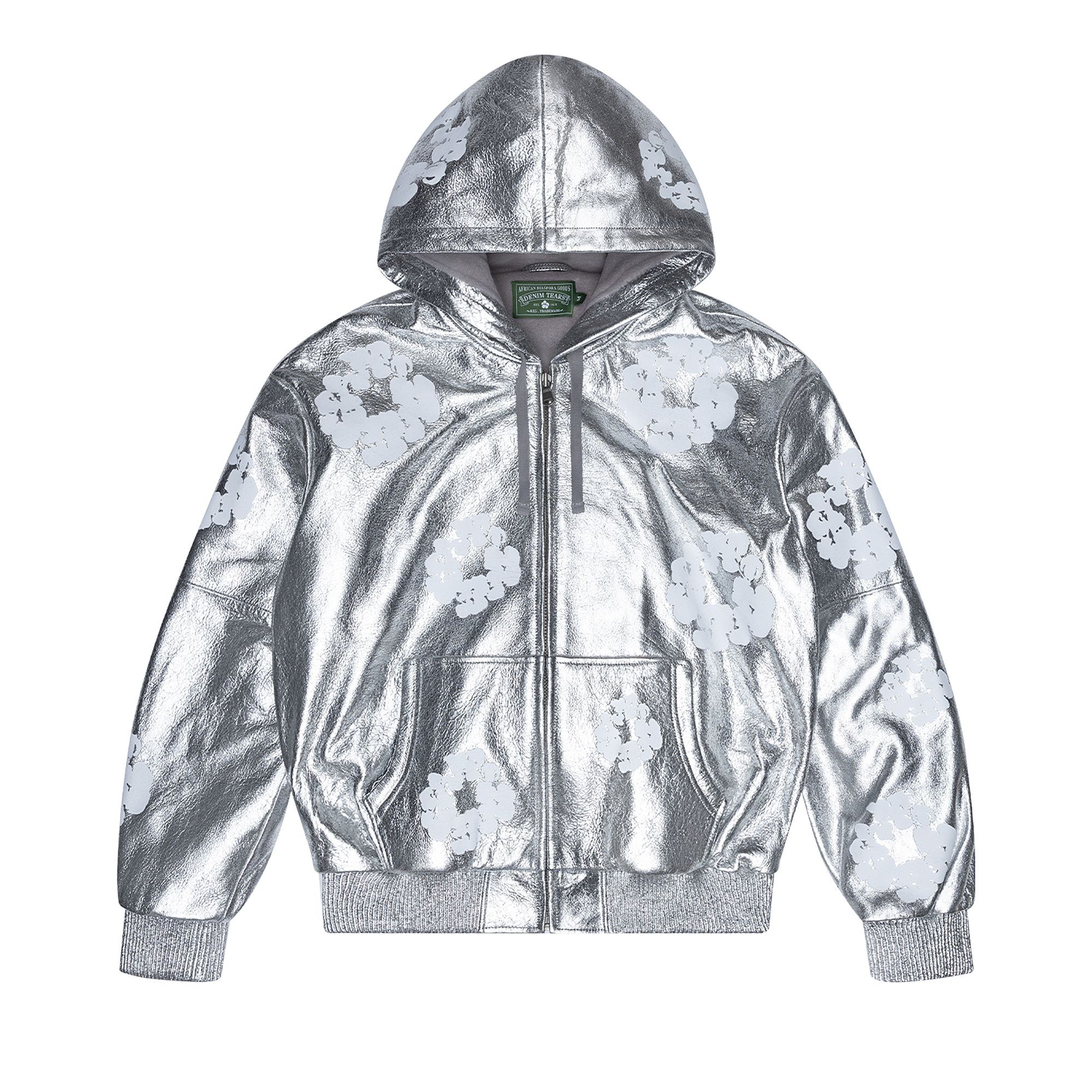 Buy Denim Tears Leather Cotton Wreath Zip Hoodie 'Silver