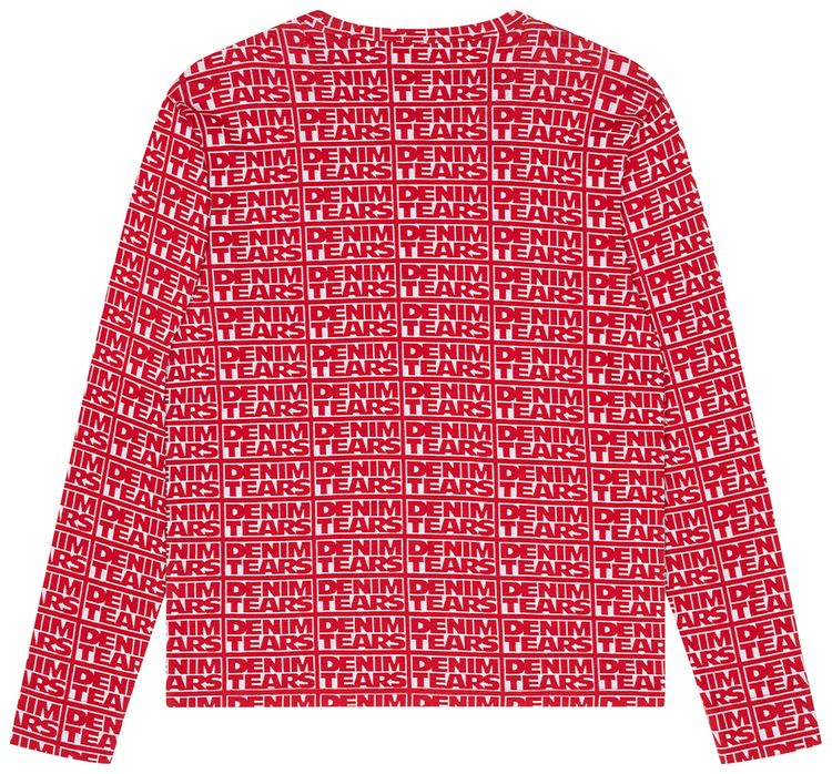 Denim Tears Larmes De Jean Jacquard Long Sleeve Tee Red