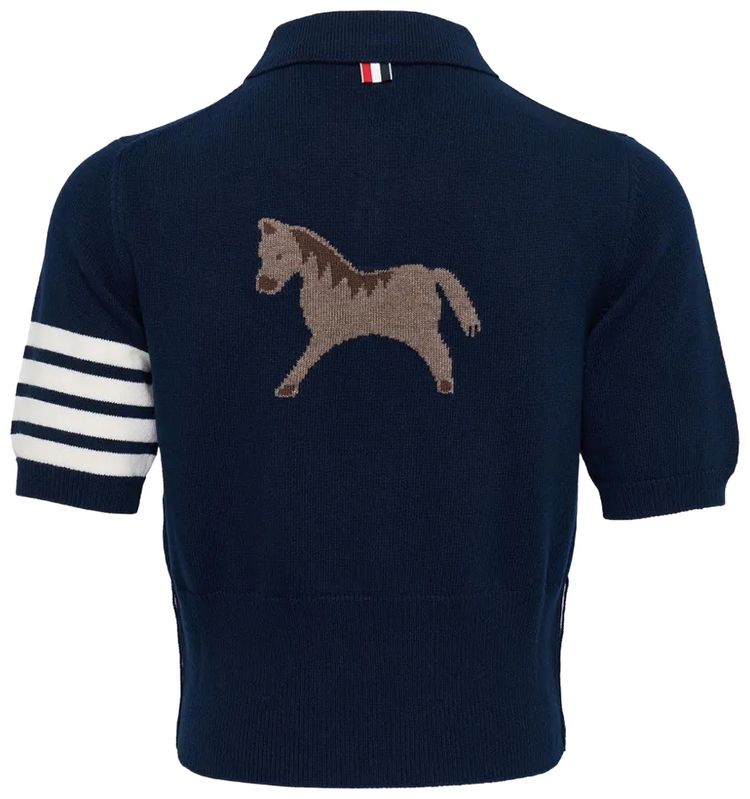 Thom Browne Wool Classic Fit Short Sleeve Polo Navy