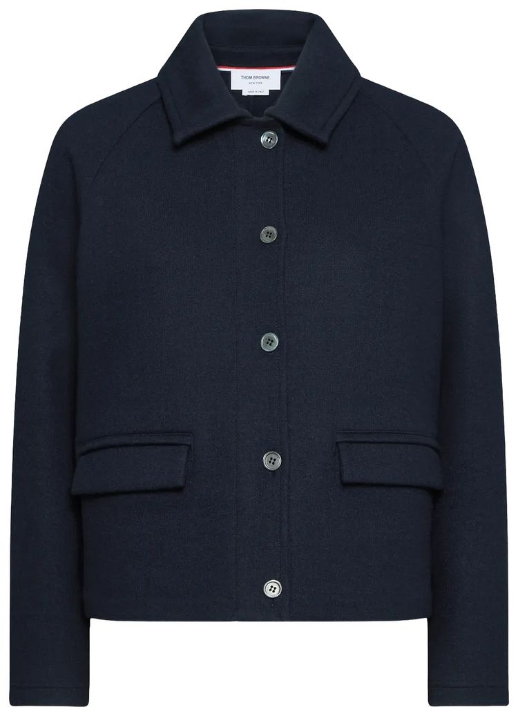 Thom Browne Double Face Wool Polo Collar Jacket Navy