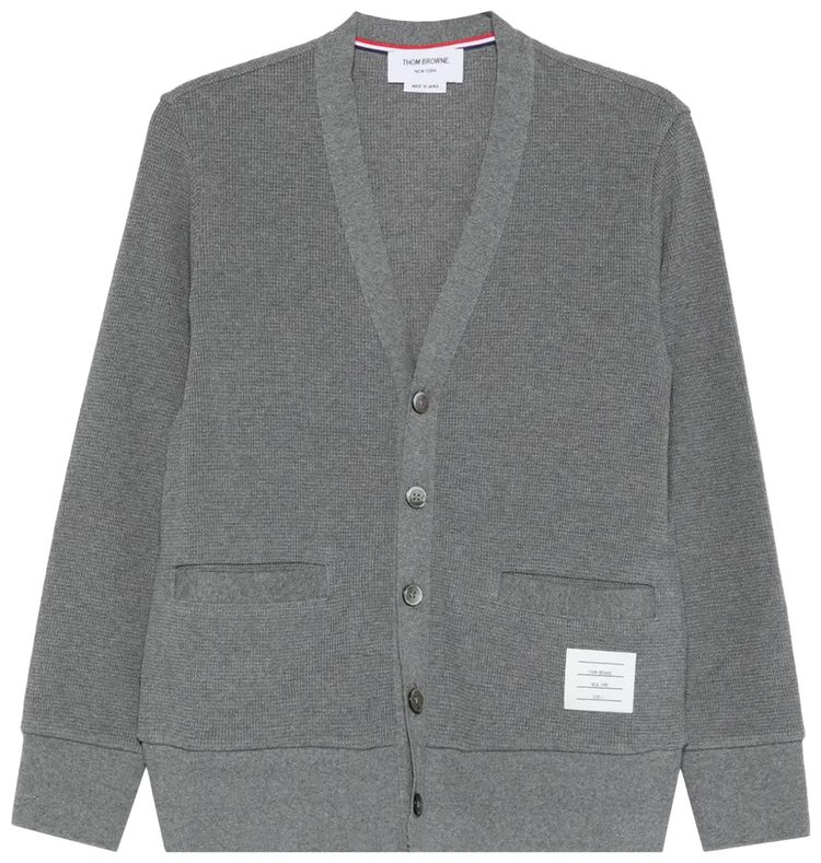 Thom Browne Textured Cotton V Neck Cardigan Medium Grey