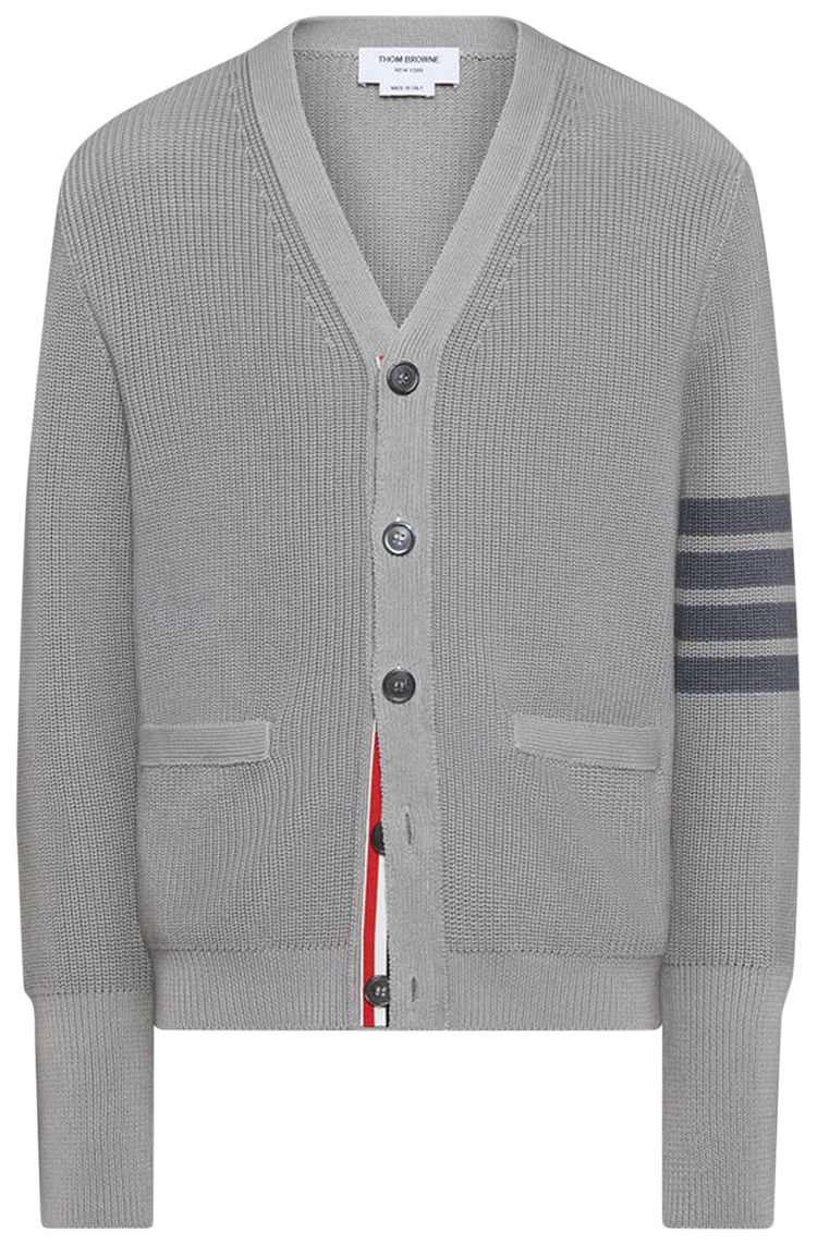 Thom Browne Tonal 4 Bar Stripe V Neck Cardigan Light Grey