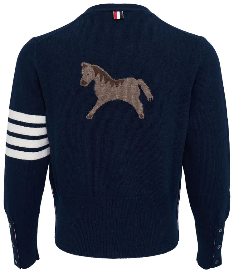 Thom Browne Wool Classic Fit V Neck Cardigan Navy