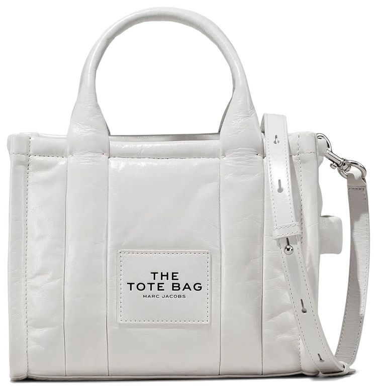 Marc Jacobs Shiny Crinkle Leather Small Tote Bag White