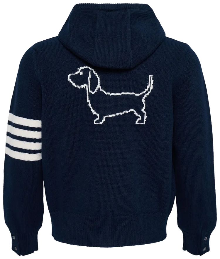 Thom Browne Hector Icon Wool Zip Up Hoodie Navy