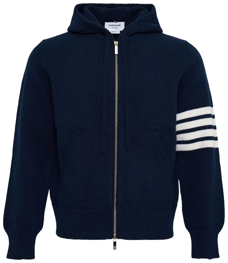 Thom Browne Hector Icon Wool Zip Up Hoodie Navy