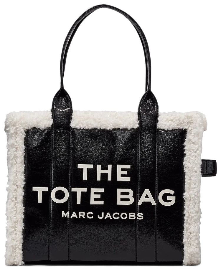 Marc Jacobs Crinkle Shearling Large Tote Bag BlackWhite