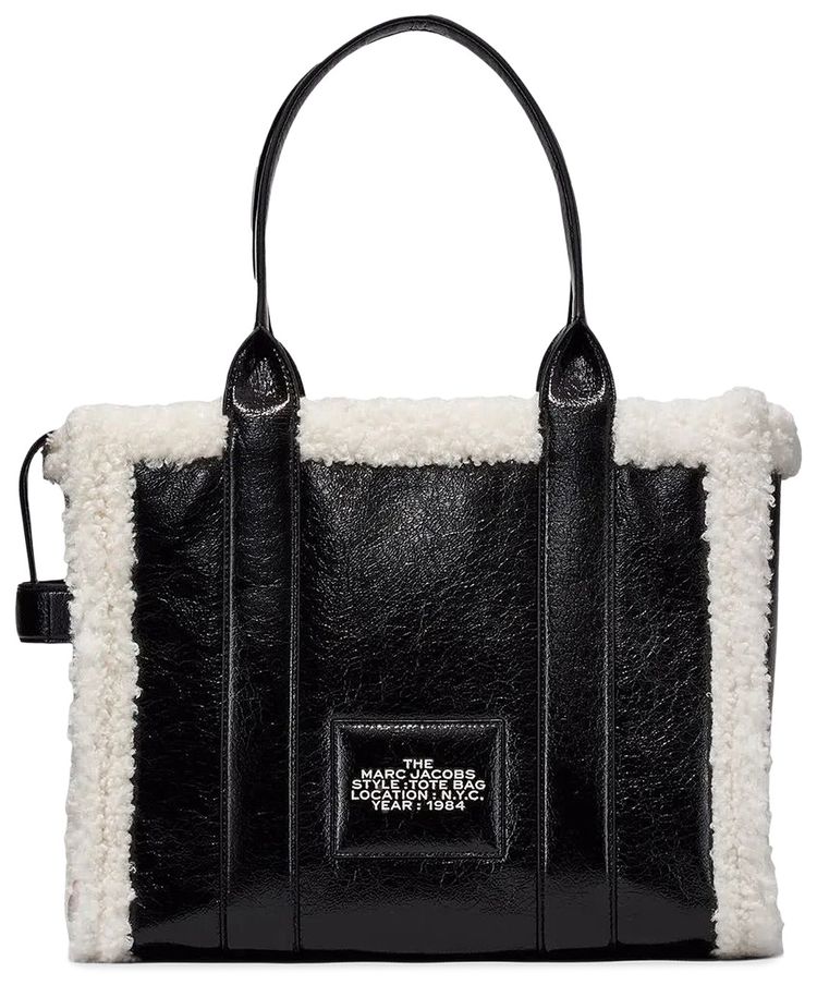 Marc Jacobs Crinkle Shearling Large Tote Bag BlackWhite