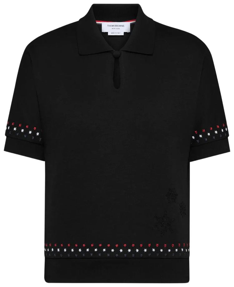 Thom Browne Stars  Snowflake Embroidery Polo Shirt Black