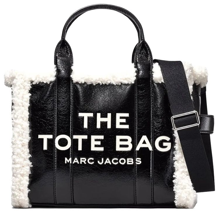Marc Jacobs Crinkle Shearling Medium Tote Bag BlackWhite