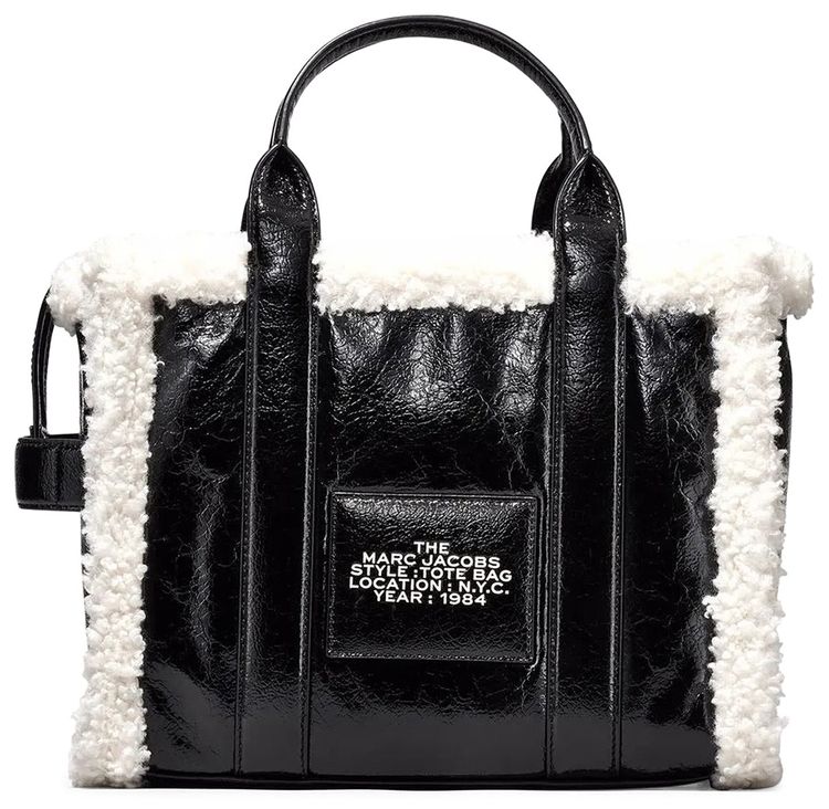Marc Jacobs Crinkle Shearling Medium Tote Bag BlackWhite