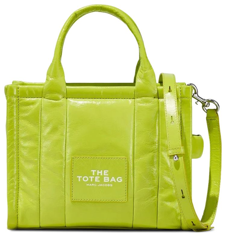 Marc Jacobs Shiny Crinkle Leather Small Tote Bag Acid Lime