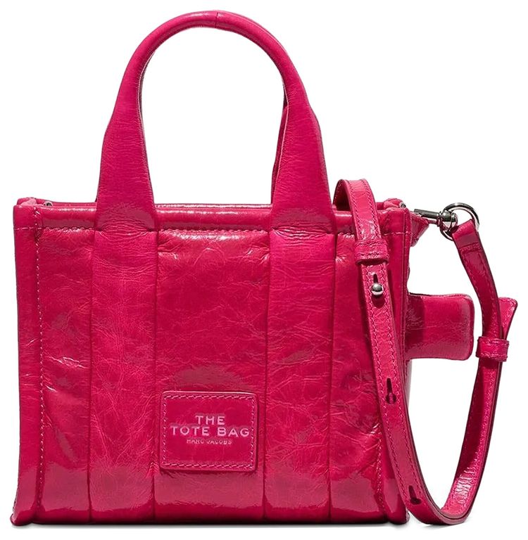 Marc Jacobs Shiny Crinkle Leather Crossbody Tote Bag Magenta
