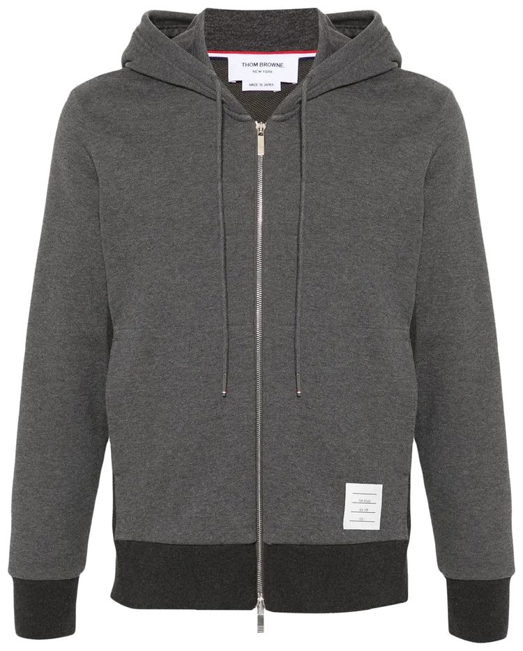 Thom Browne Classic Loopback Zip Up Hoodie Dark Grey