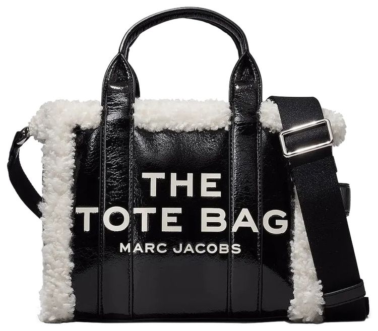 Marc Jacobs Crinkle Shearling Small Tote Bag BlackWhite