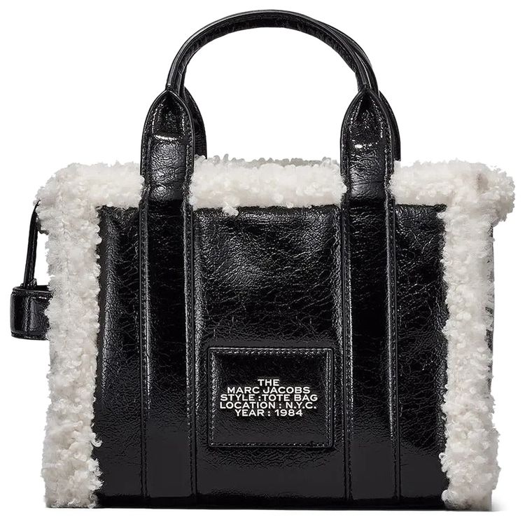 Marc Jacobs Crinkle Shearling Small Tote Bag BlackWhite