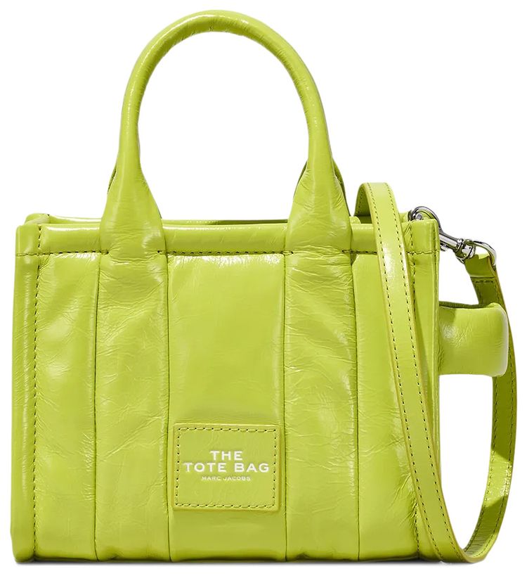 Marc Jacobs Shiny Crinkle Leather Crossbody Tote Bag Acid Lime