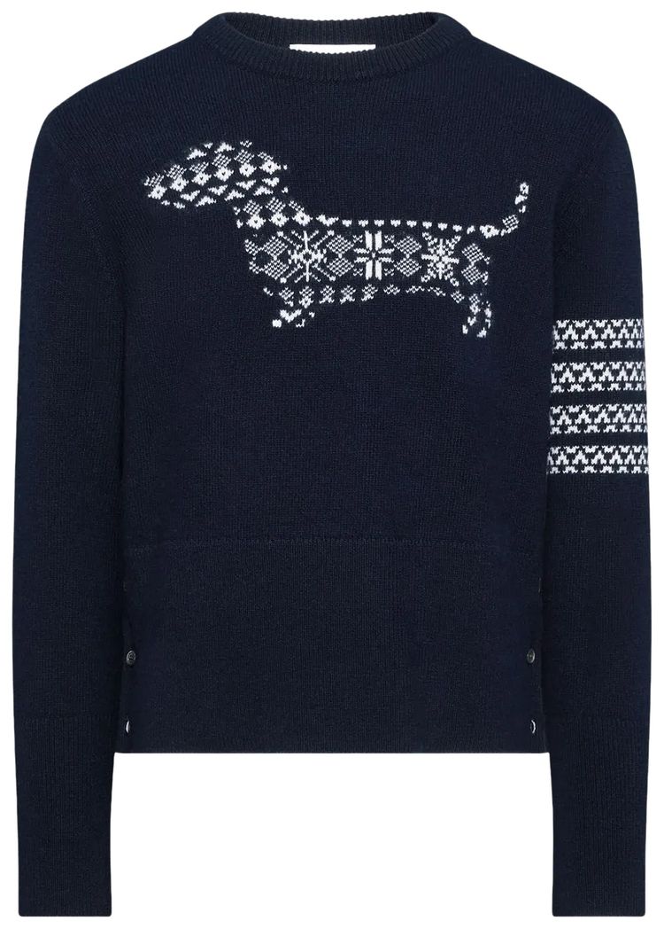 Thom Browne Holiday Hector Classic Crew Neck Pullover Navy
