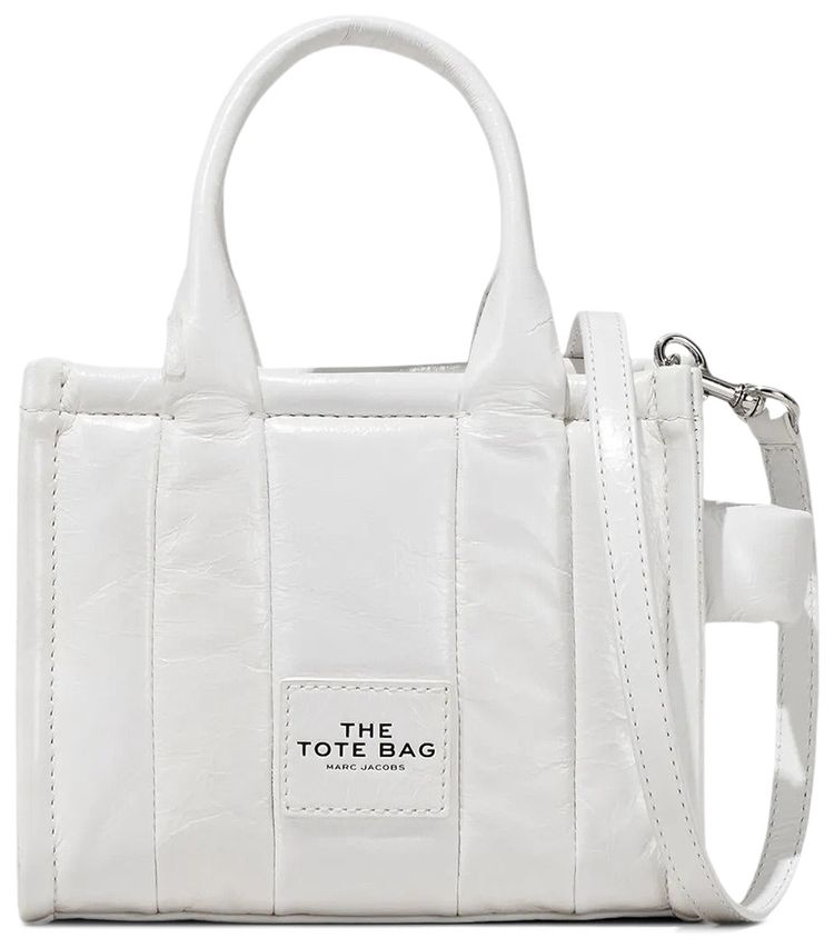 Marc Jacobs Shiny Crinkle Leather Crossbody Tote Bag White