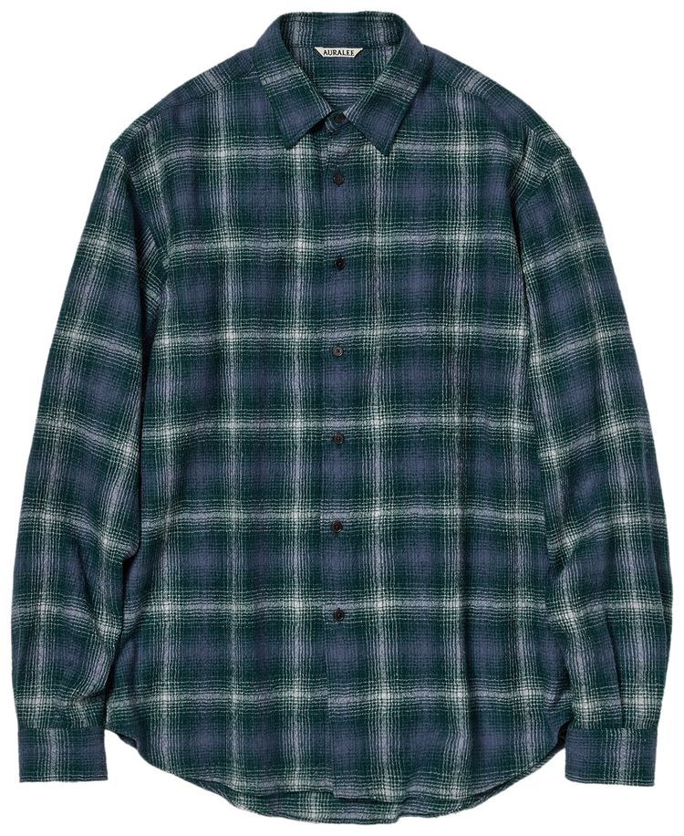 Auralee Airy Wool Check Shirt Forest GreenNavy