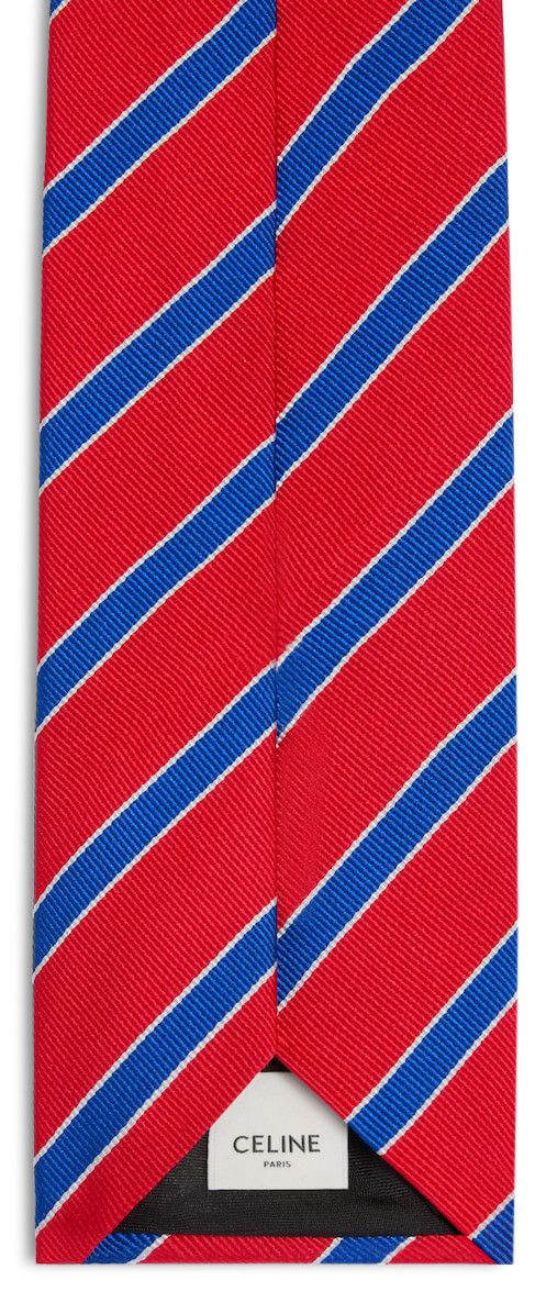 CELINE Tie in Striped Silk RedBlueWhite