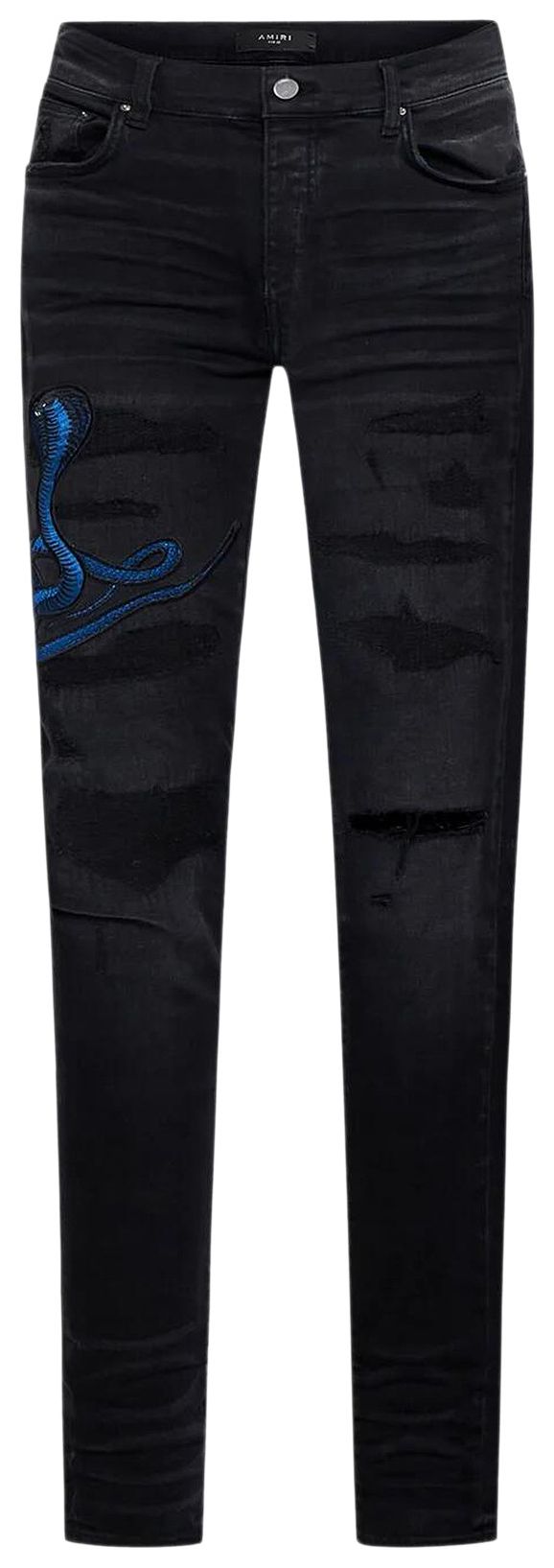 Amiri Blue Poison Archival Distressed Skinny Jeans Aged Black