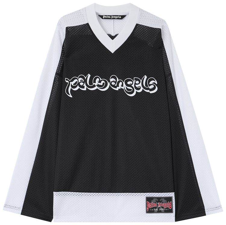 Palm Angels Thai Logo Mesh Loose Long Sleeve Tee BlackWhite