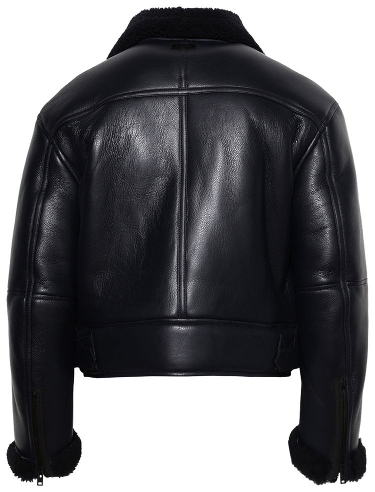 Acne Studios LeatherShearling Biker Jacket Navy Blue