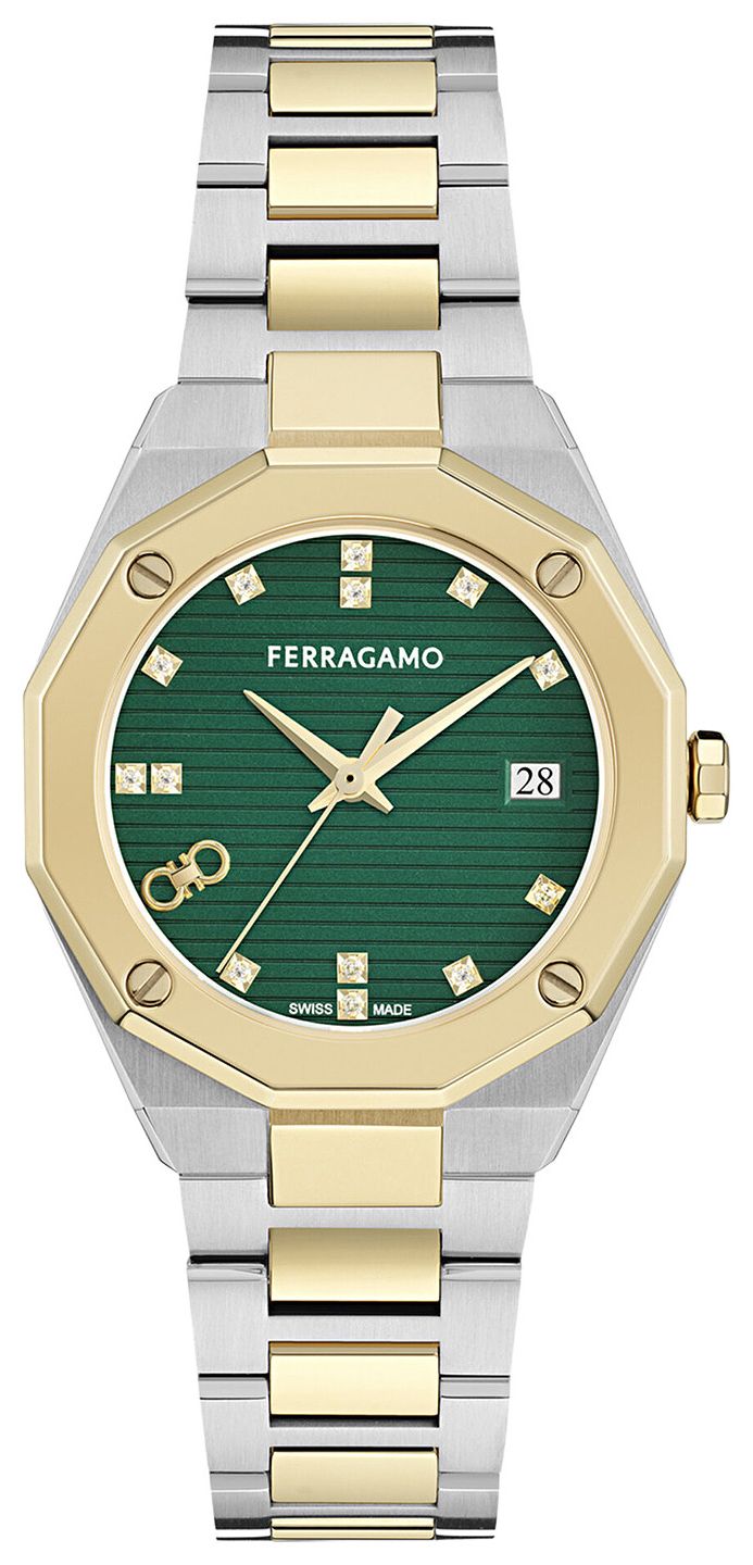Ferragamo Edge Diamond Watch Two Tone