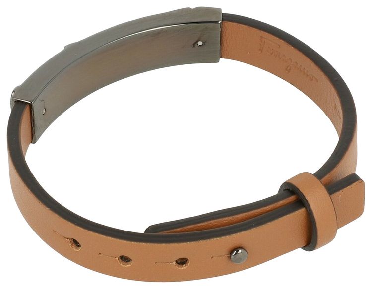 Ferragamo Embossed Geometric Accent On A Leather Bracelet Brown