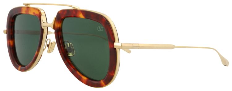 Valentino Aviator Frame AcetateMetal Sunglasses TortoiseGoldGreen