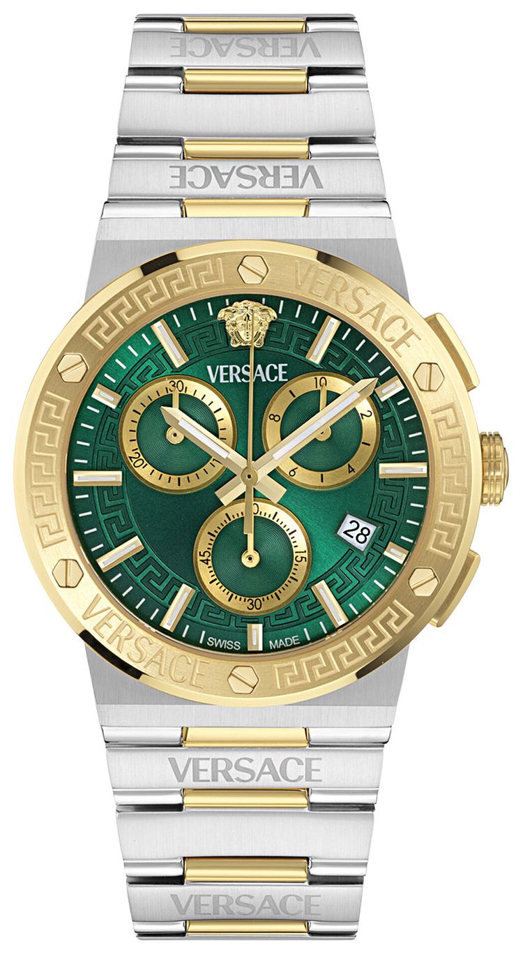 Versace Greca Logo Chrono Bracelet Watch Two Tone