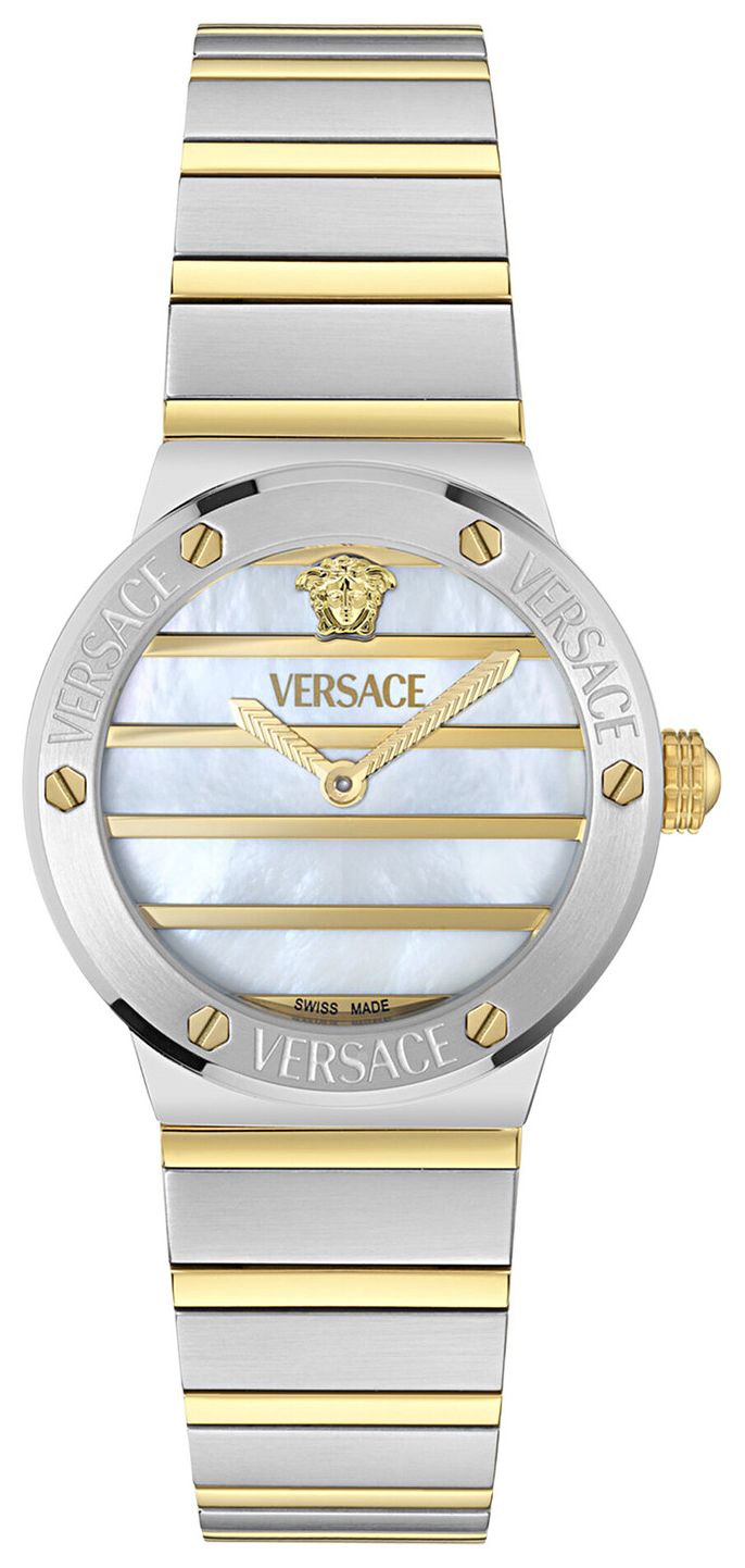 Versace Greca Logo Pearl Bracelet Watch Two Tone