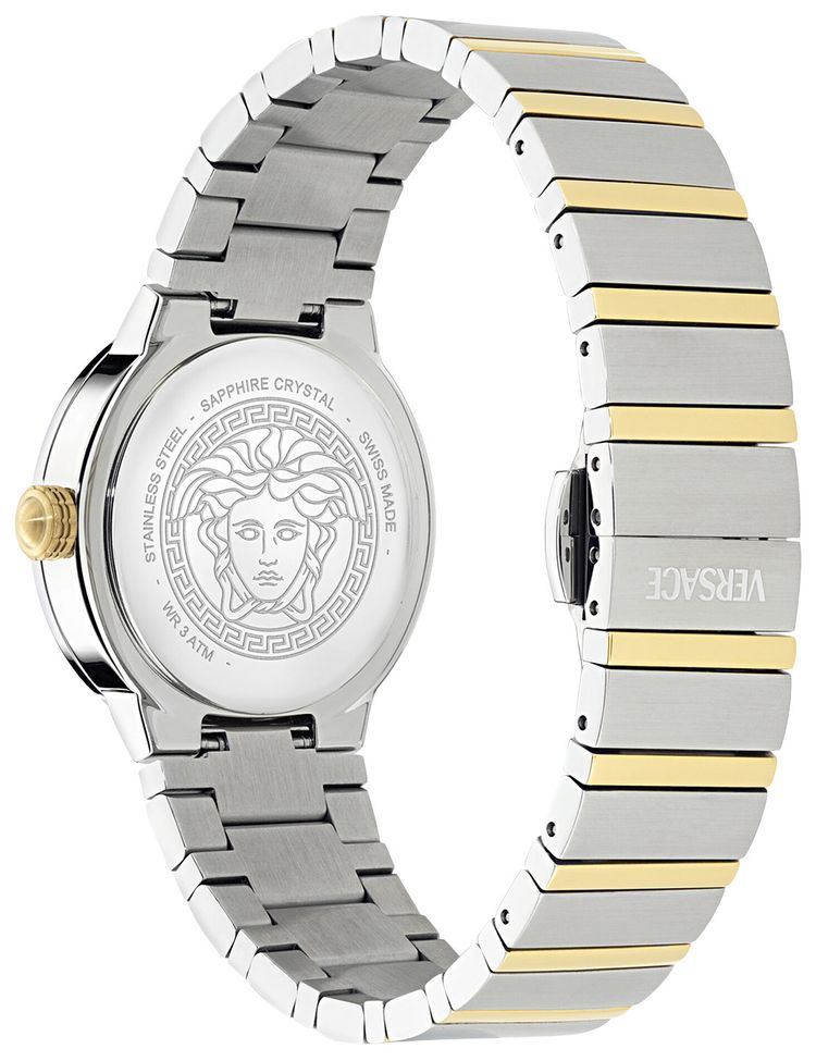 Versace Greca Logo Pearl Bracelet Watch Two Tone