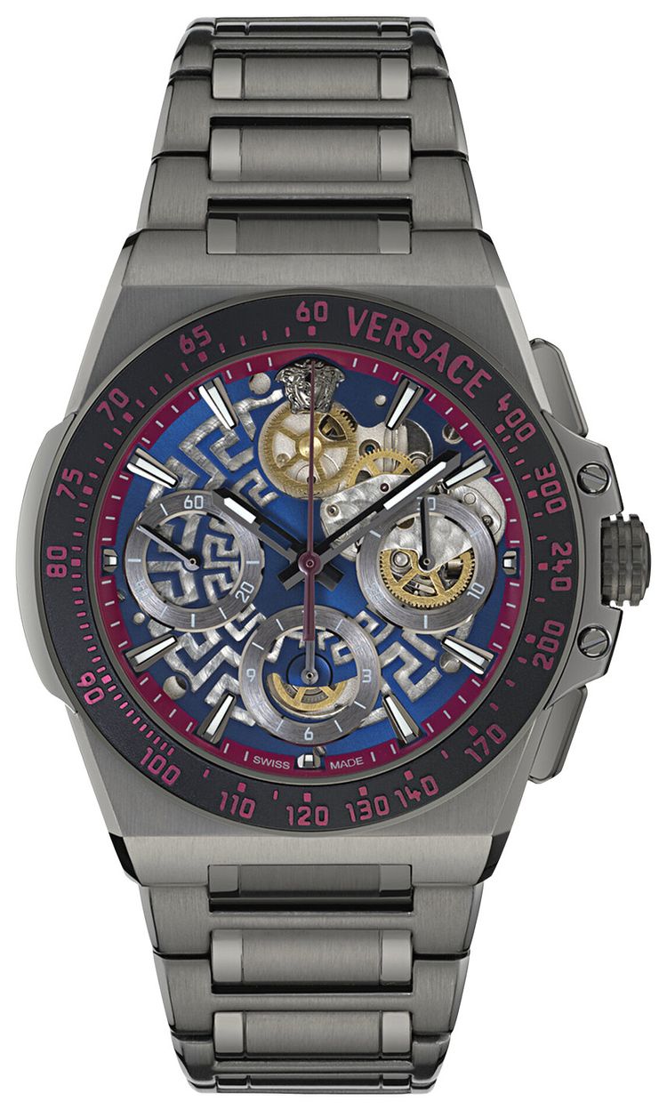Versace Greca Extreme Chrono Skeleton Automatic Watch Gun