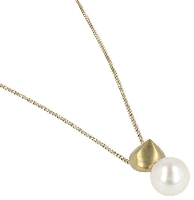 Ferragamo Sculptural Pendant Faux Pearl Necklace Gold