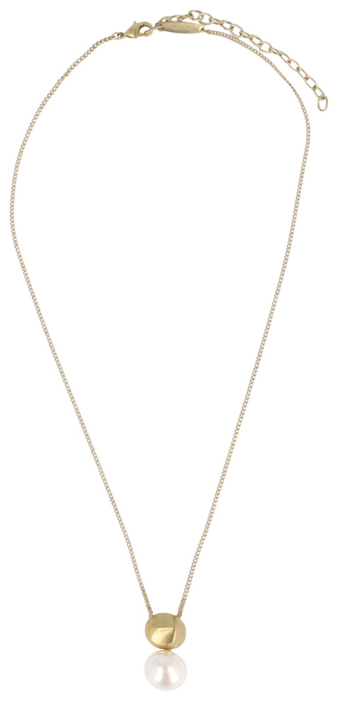 Ferragamo Sculptural Pendant Faux Pearl Necklace Gold