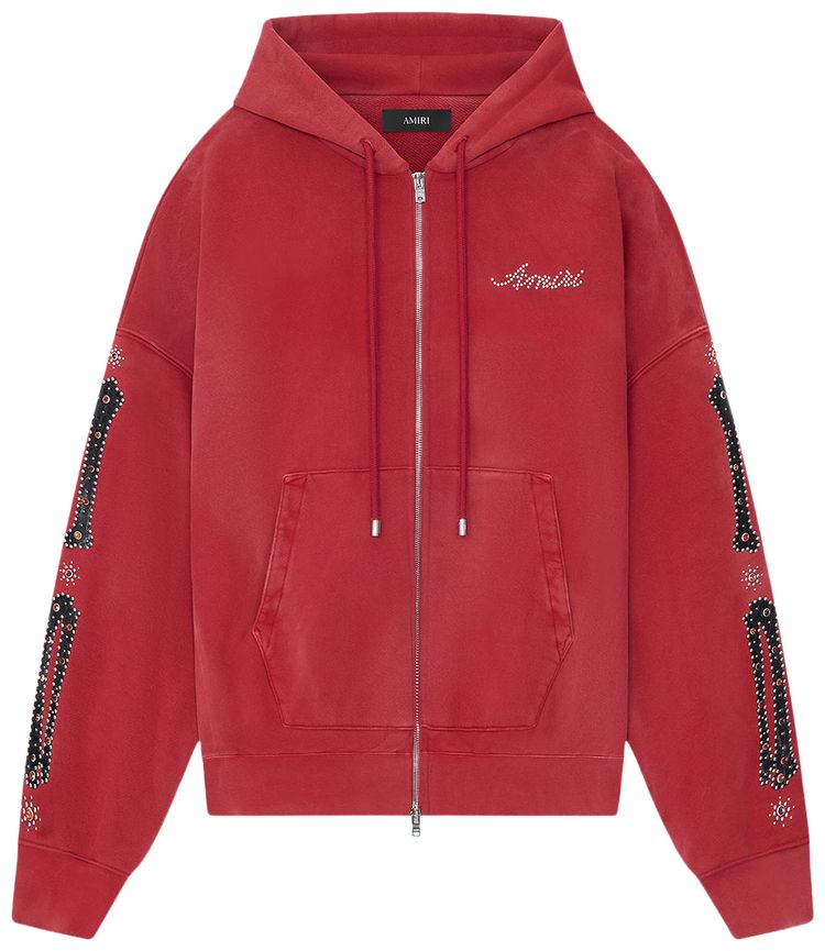 Amiri Bones Studded Zip Hoodie Red Rose
