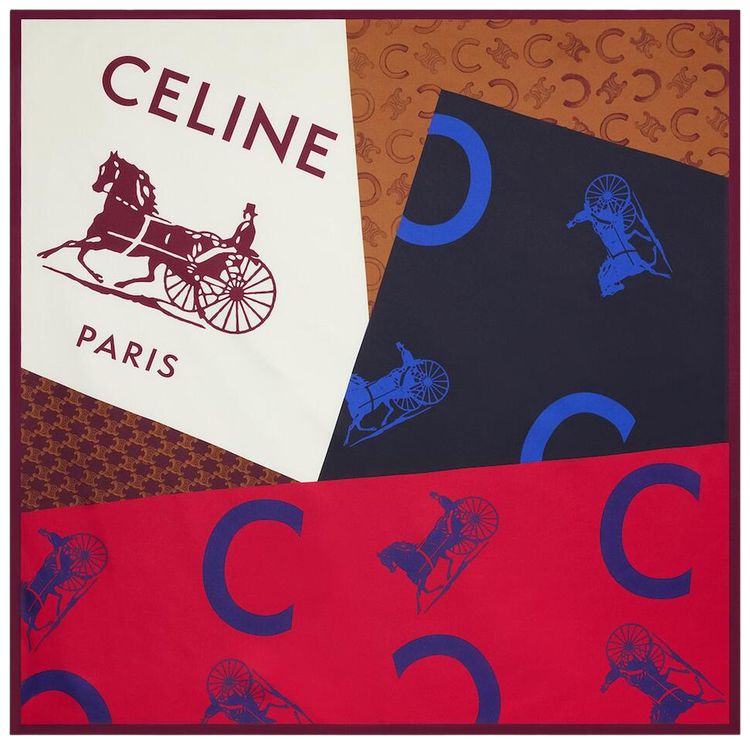 CELINE Square In Silk Twill TanRedBlue