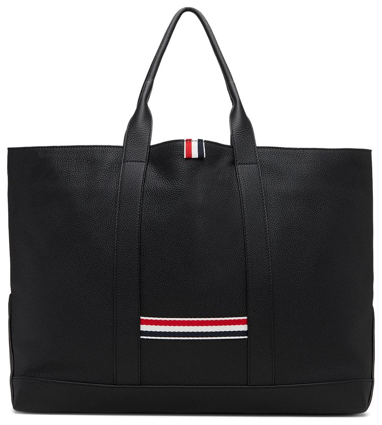 Thom Browne Medium Tool Tote Bag In Soft Pebble Grain Leather Black
