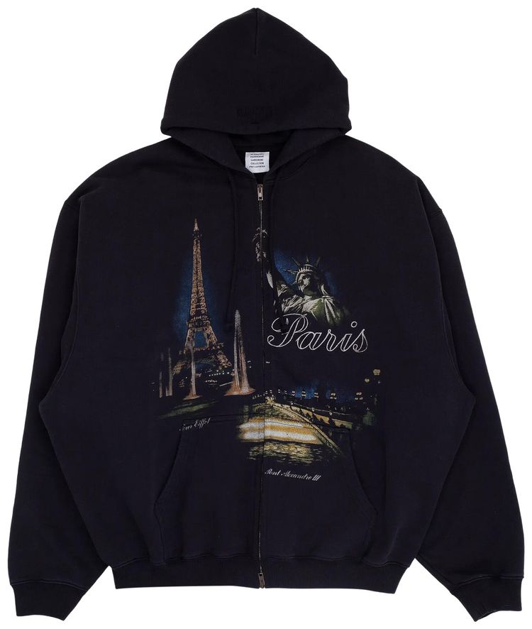 Vetements Paris Tourist Zip Up Hoodie Black