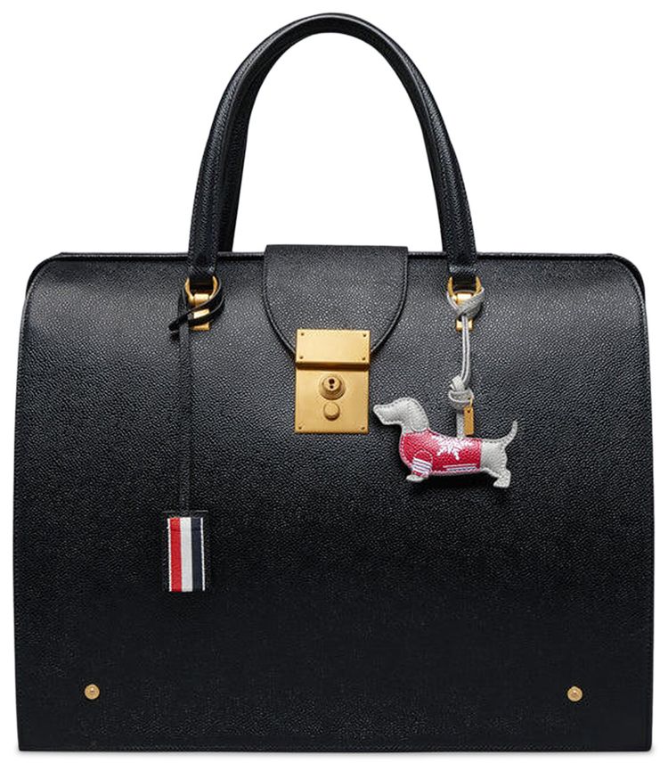 Thom Browne Puffy Hector Charm In Pebble Grain Leather Light Grey