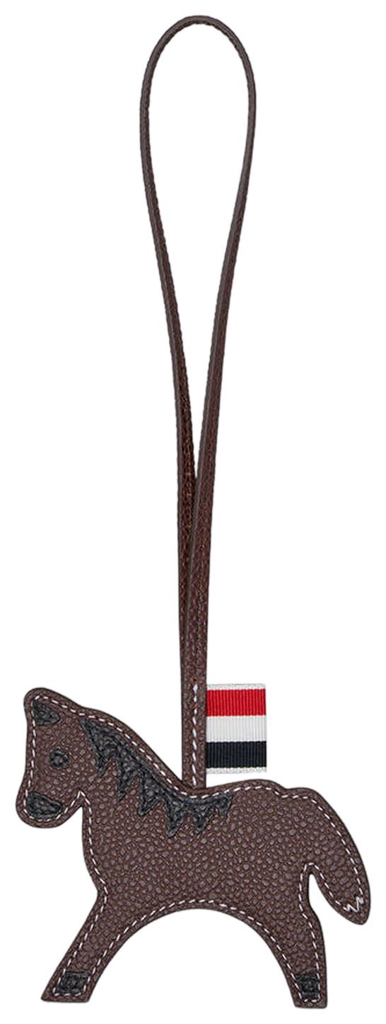 Thom Browne Horse Charm In Pebble Grain Leather Dark Brown