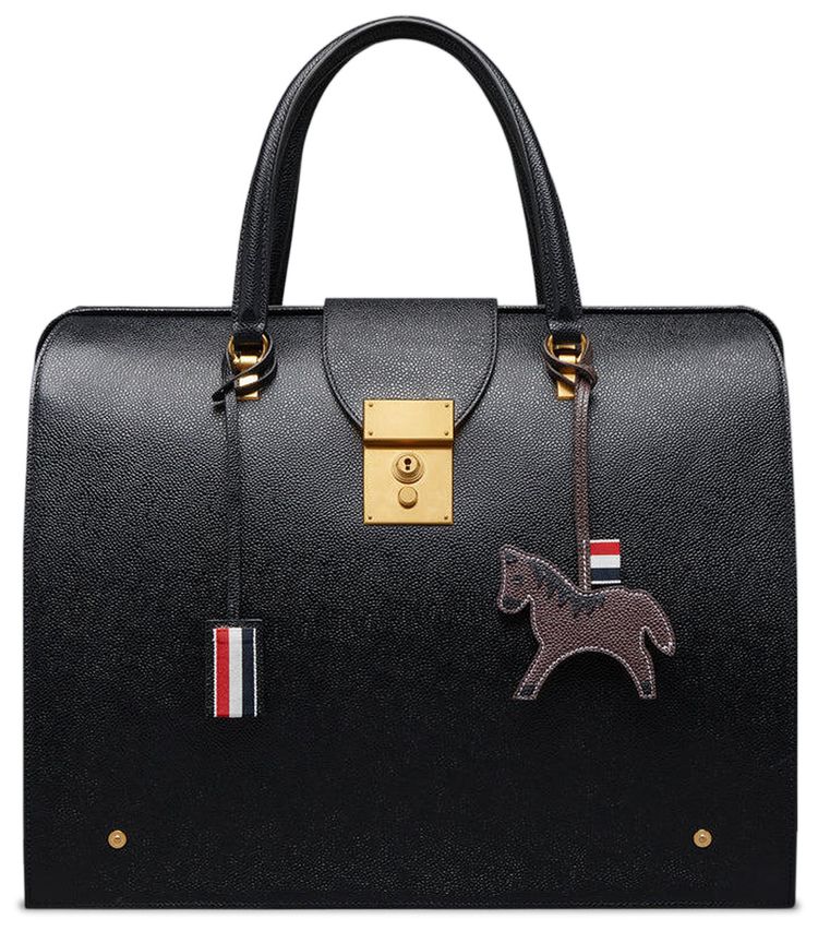 Thom Browne Horse Charm In Pebble Grain Leather Dark Brown