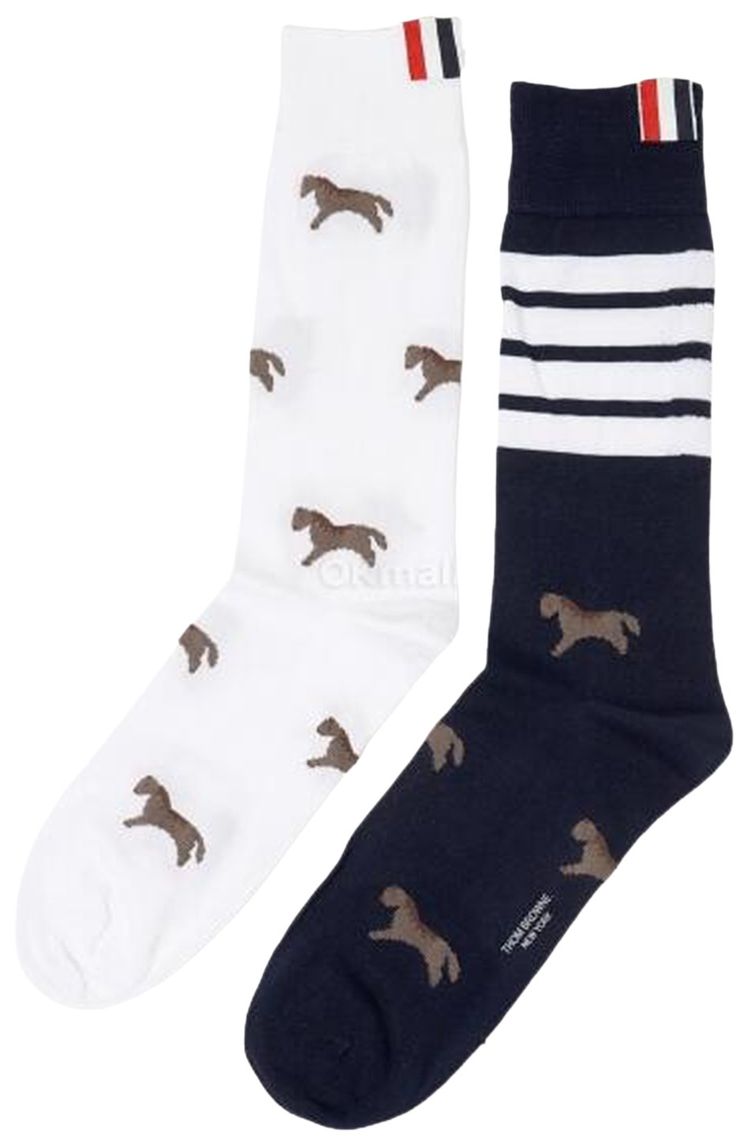 Thom Browne Lunar New Year Horse Mid Calf Socks NavyWhite