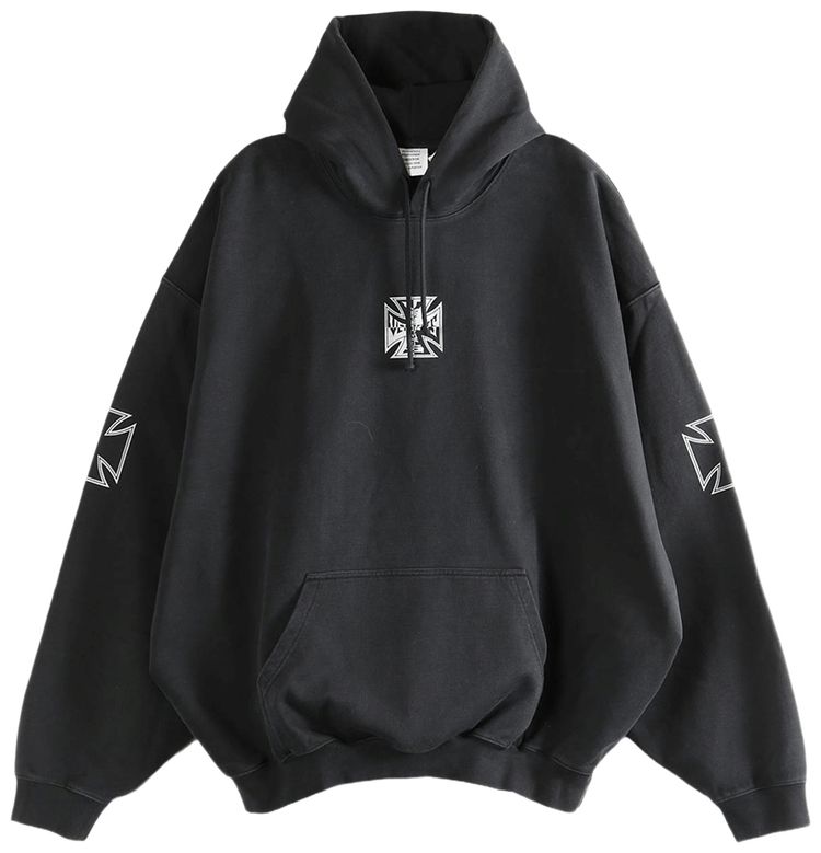Vetements Triple Biker Cross Logo Hoodie Black