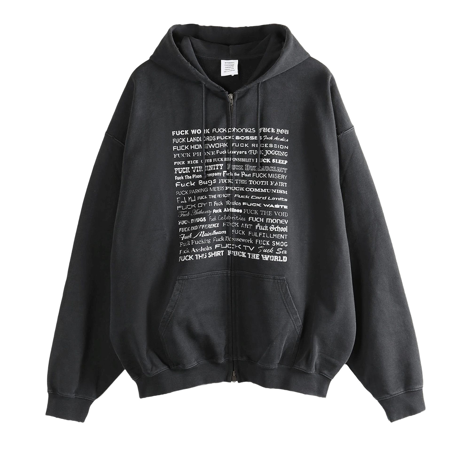 Buy Vetements Fuck Everything Zip Up Hoodie 'Washed Out Black