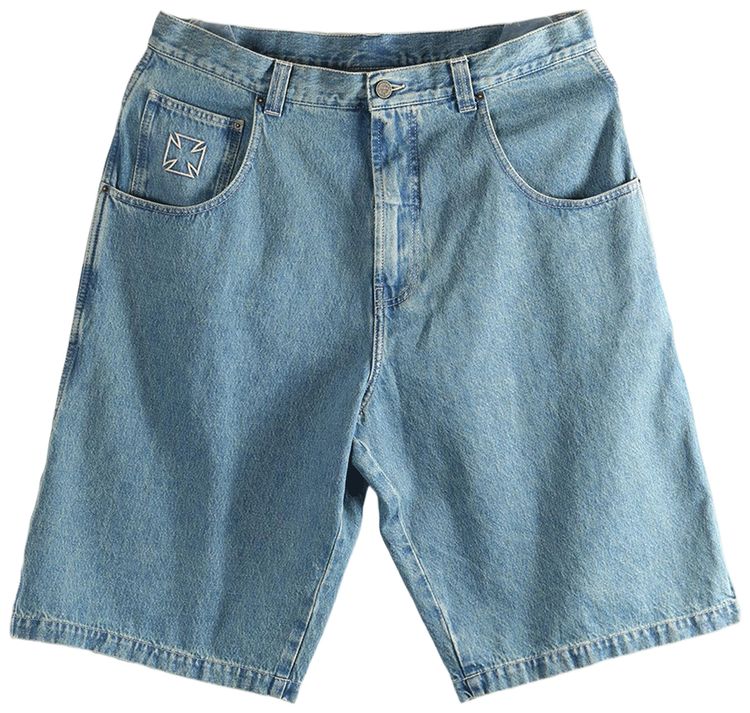 Vetements Biker Cross Hip Hop Denim Shorts Vintage Mid Blue